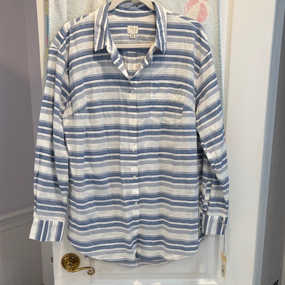 NWT a new day Blue and White Striped Button Down Shirt